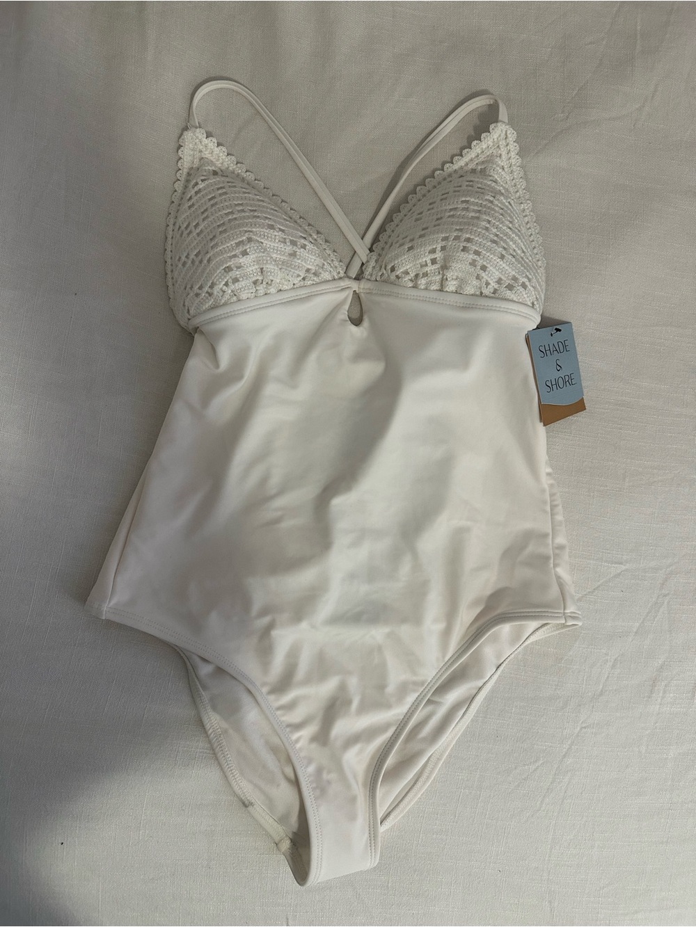 Shade & Shore Cream Crochet-Trim One-Piece Bodysuit
